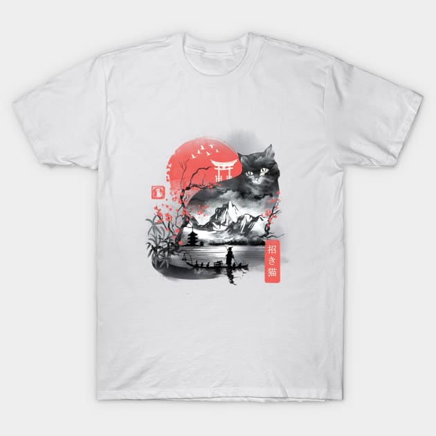 Japanese Cat Watercolor T-Shirt by DANDINGEROZZ